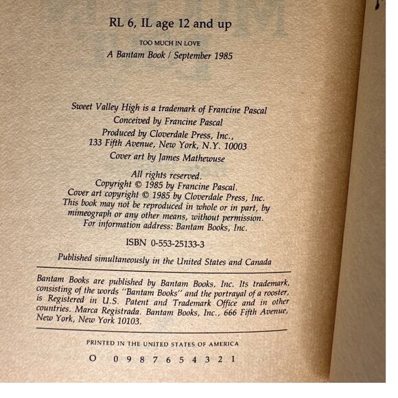 Sweet Valley High 1ST Edition First Print Book #22 Too Much In Love VTG 1980's - Picture 8 of 9